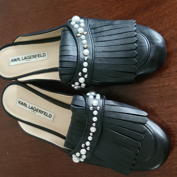 Karl Lagerfeld Pearl and Black Leather Loafers Size 9.5 - Picture 10 of 14